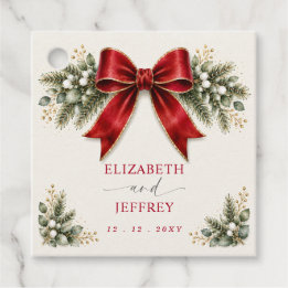 Red Bow Botanical Floral Winter Christmas Wedding Favour Tags