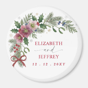 Red Bow Botanical Floral Winter Christmas Wedding Magnet