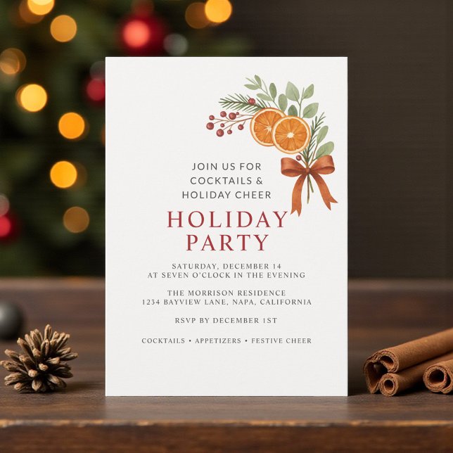Red Bow Botanical Holiday Party Christmas  Invitation (Creator Uploaded)