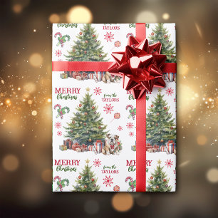 Red Bow Bulldog Holiday Tree Wrapping Paper