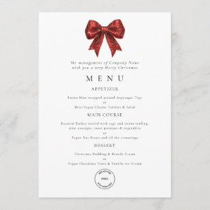 Red Bow Business Logo Christmas Party Menu Card
