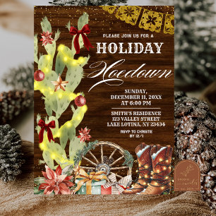 Red Bow Cactus Wild West Holiday Hoedown Invitation