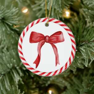 Red Bow Candy Cane Cute Unique Christmas Tree Gift Ceramic Tree Decoration