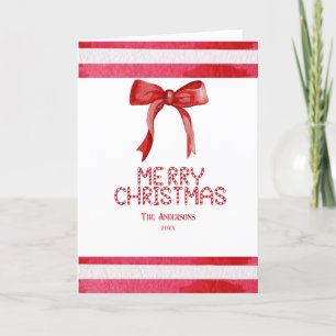 Red Bow Candy Cane Personalised Merry Christmas Holiday Card