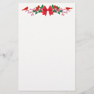 Red Bow Cardinals Top Border Holiday Stationery