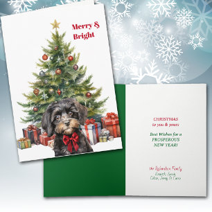 Red Bow Cavapoo Dog Christmas Tree Card