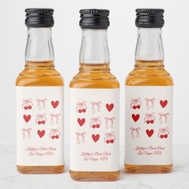 Red Bow Cherry Sweet Bachelorette Party Liquor Bottle Label (Bottles)