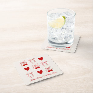 Red Bow Cherry Sweet Bachelorette Party Paper Coaster