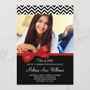 Red Bow Chevron Photo Graduation Announcement