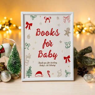 Red Bow Christmas Baby Shower Books for Baby Poster