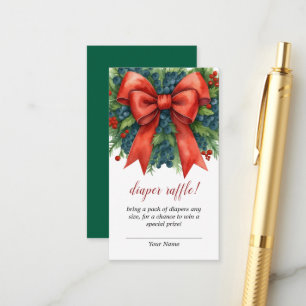 Red Bow Christmas Baby Shower Diaper Raffle Enclosure Card