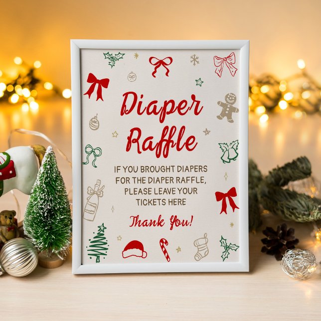 Red Bow Christmas Baby Shower Diaper Raffle  Poster (Creator Uploaded)