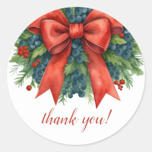 Red Bow Christmas Baby Shower Thank You Classic Round Sticker