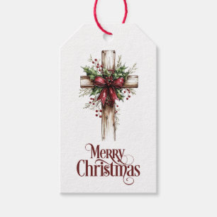 Red Bow Christmas Cross Gift Tags