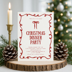 Red Bow Christmas Dinner Party Invitation