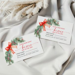 Red Bow Christmas How Many Kisses Shower Game Card