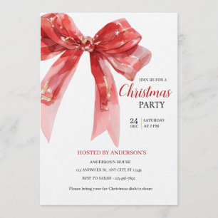 Red Bow Christmas Invitation - modren Invitation