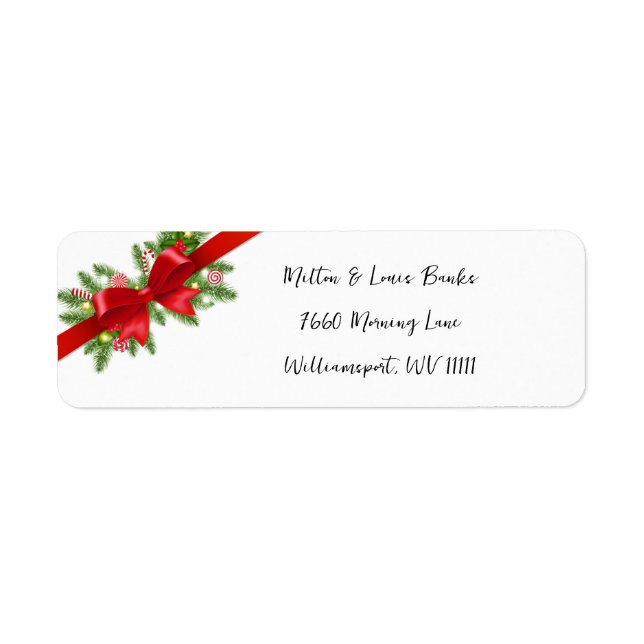 Red Bow Christmas Mailing Address Labels (Front)