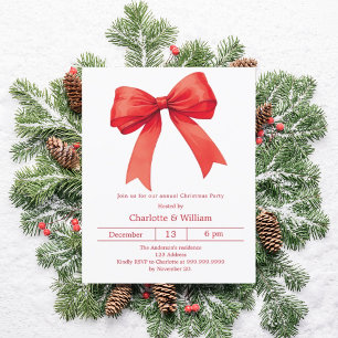 Red bow Christmas Party invitation