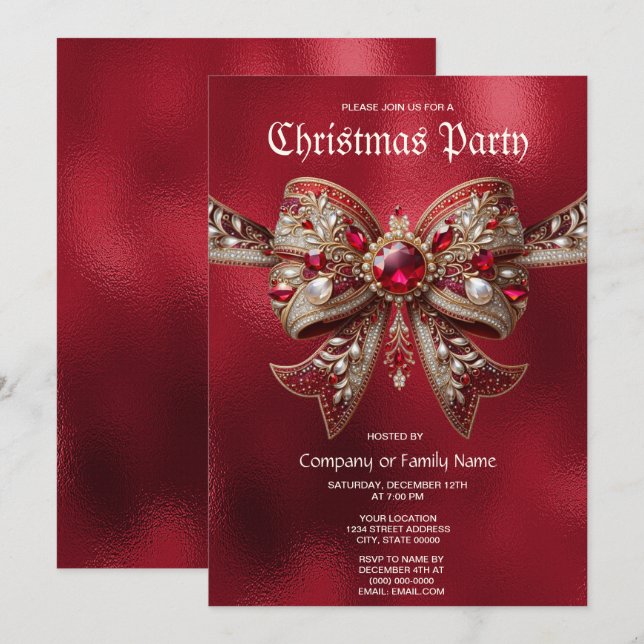 Red Bow Christmas Party Invitation (Front/Back)