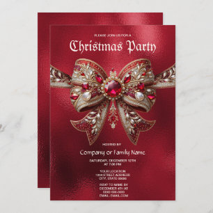 Red Bow Christmas Party Invitation