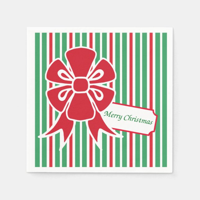 Red Bow Christmas Party Paper Napkins (Front)