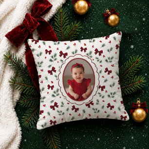 Red Bow Christmas Photo Cushion