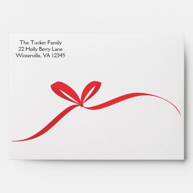 Red Bow Christmas Photo Holiday Card Envelope (Front)
