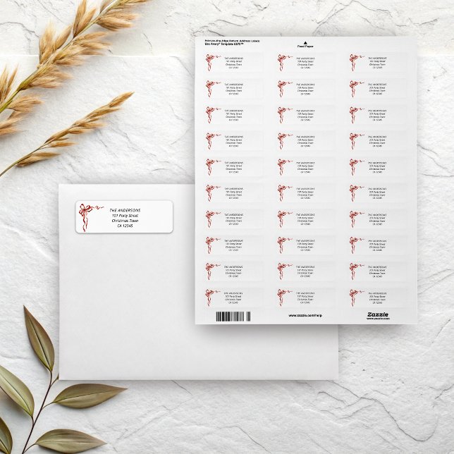 Red Bow Christmas Return Address (Red ribbon bow christmas return address labels
)