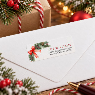 Red Bow Christmas Return Address Labels