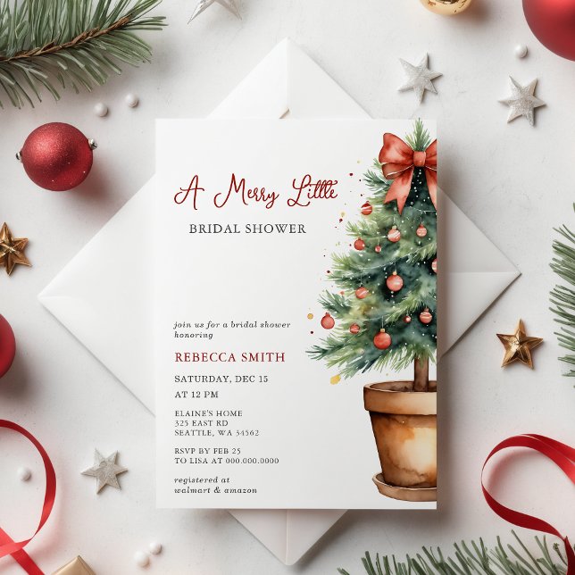 Red Bow Christmas Tree Merry Little Bridal Shower Invitation (Red Bow Christmas Tree Merry Little Bridal Shower Invitation)