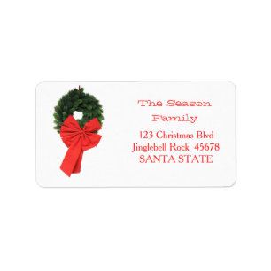 Red bow christmas wreath address label