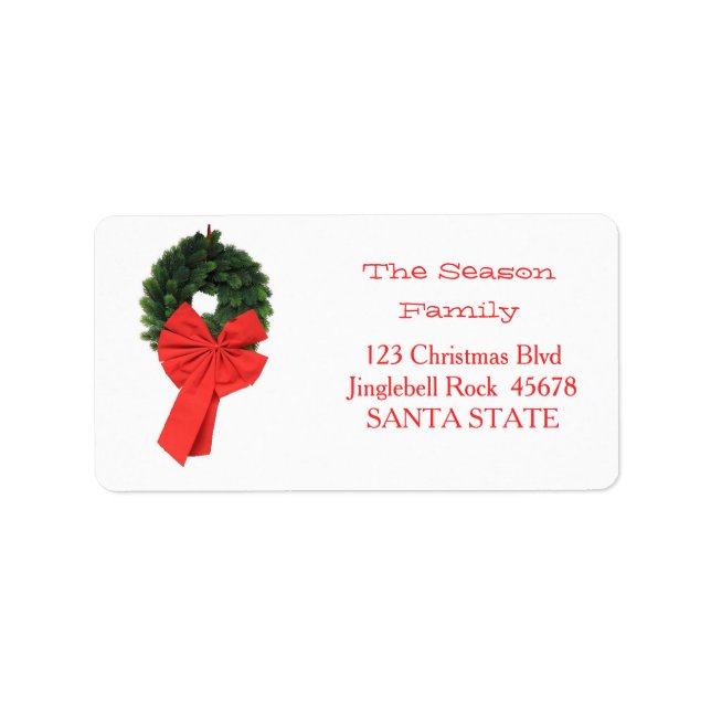 Red bow christmas wreath address label (Front)