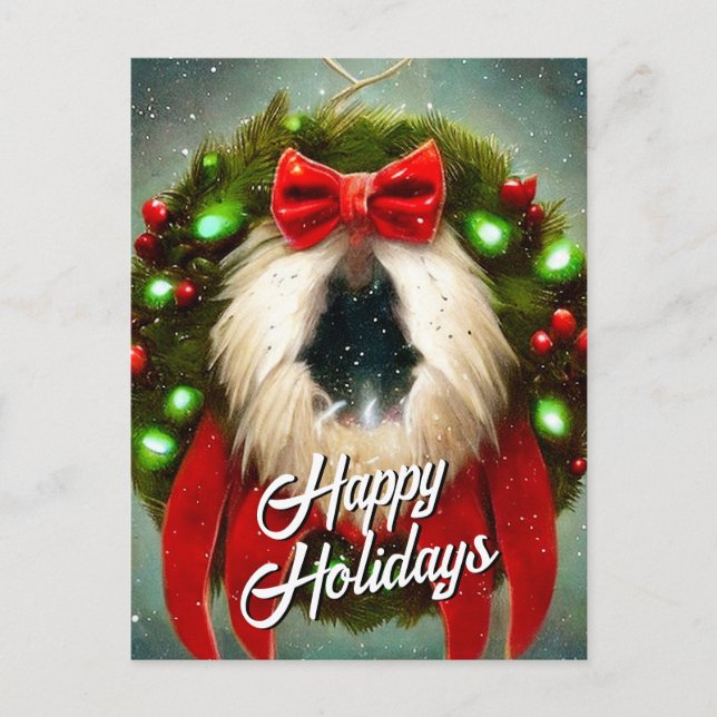 Red Bow Christmas Wreath Holiday Postcard (Front)