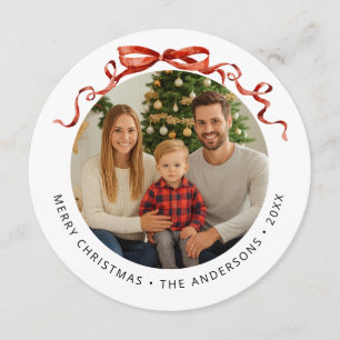 Red Bow Circle Christmas Photo Holiday Card