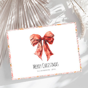 Red Bow Coquette Elegant Floral Christmas  Holiday Card
