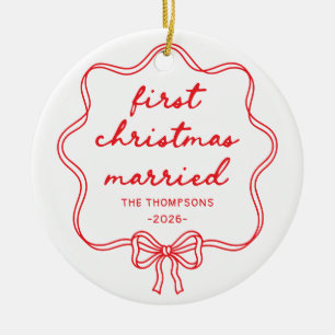 Red Bow Coquette First Christmas Married Ceramic Tree Decoration