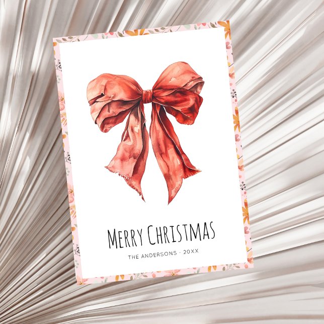 Red Bow Coquette Minimalist Christmas  Holiday Card (Creator Uploaded)
