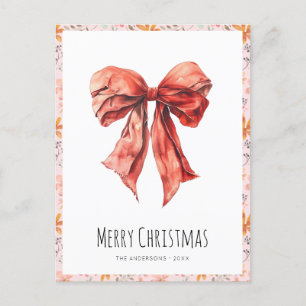 Red Bow Coquette Minimalist Christmas Holiday Postcard
