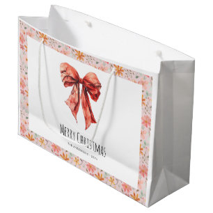 Red Bow Coquette Minimalist Christmas Large Gift Bag