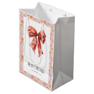 Red Bow Coquette Minimalist Christmas Medium Gift Bag