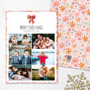 Red Bow Coquette Multiple Photo Christmas  Holiday Card