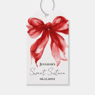 Red Bow Coquette Script Sweet 16 Party  Gift Tags