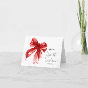 Red Bow Coquette Script Sweet 16 Thank You  Card