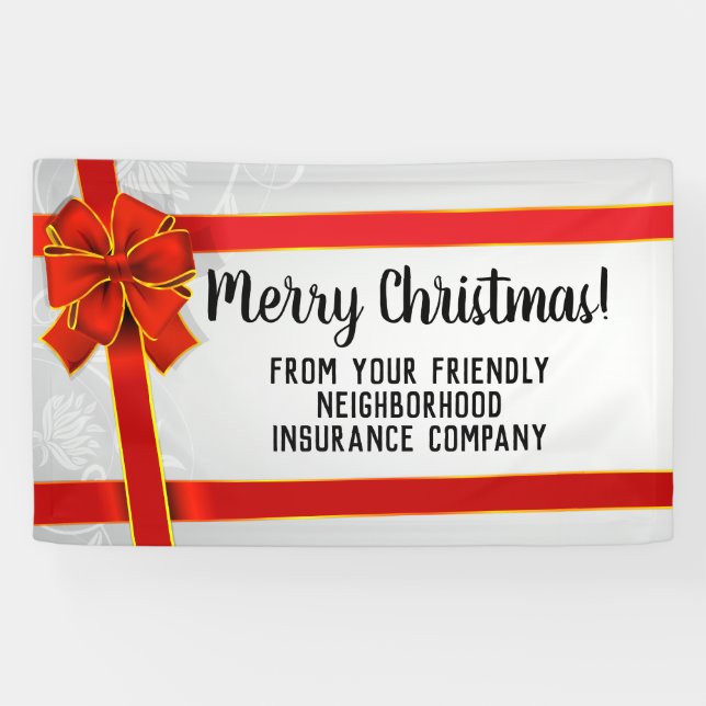 Red Bow Custom Merry Christmas Holiday Party Banner (Horizontal)