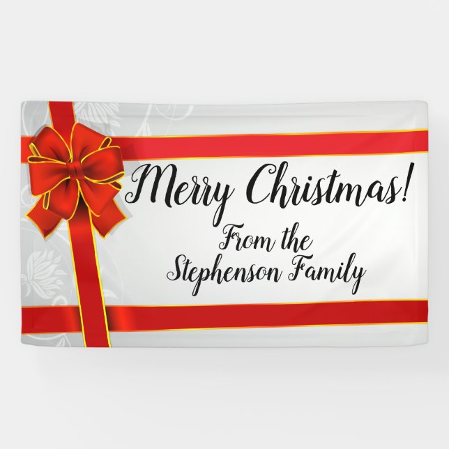 Red Bow Custom Personalised Family Merry Christmas Banner (Horizontal)