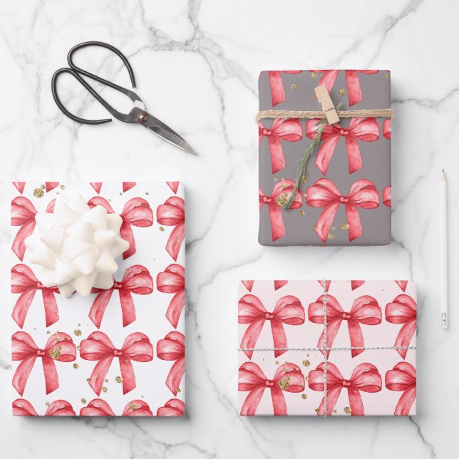 Red bow cute wrapping paper. Gift wrapping.  Paper Sheet (Front)