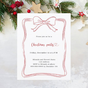 Red bow doodle Christmas Party invitation