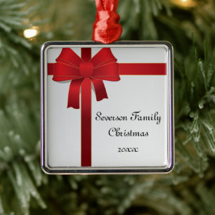 Red Bow Family Christmas Metal Tree Decoration