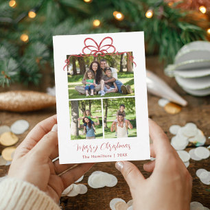 Red Bow Family Photo Collage Christmas Card